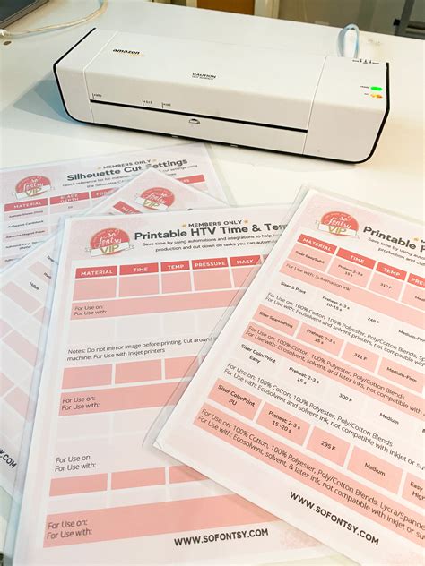 Temperature And Time For Htv Vinyl Free Printable Cheat Sheets