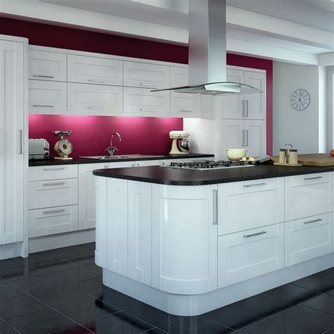 White gloss kitchen with a handleless kitchen island. Gloss Kitchens | High Gloss Kitchen Cabinets & Units | Magnet
