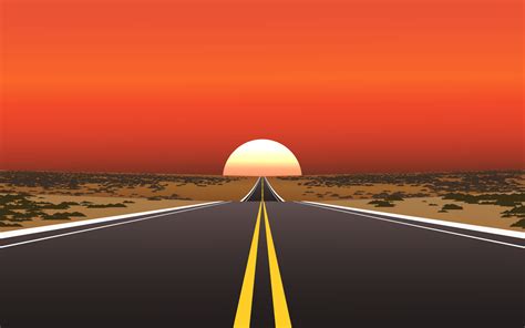 Sunset In Desert With Straight Highway 9432543 Vector Art At Vecteezy