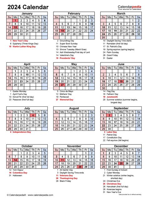 Printable Calendar 2024 With Holidays Calendar 2024 Us Holidays