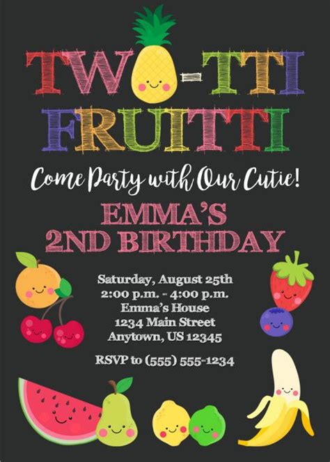 Two Tti Fruitti Custom Birthday Invitation Tutti Fruity Printable