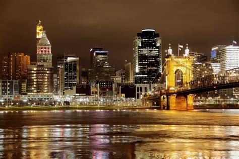 Cincinnati Ohio Night City Skyline Stock Image Image Of Lights