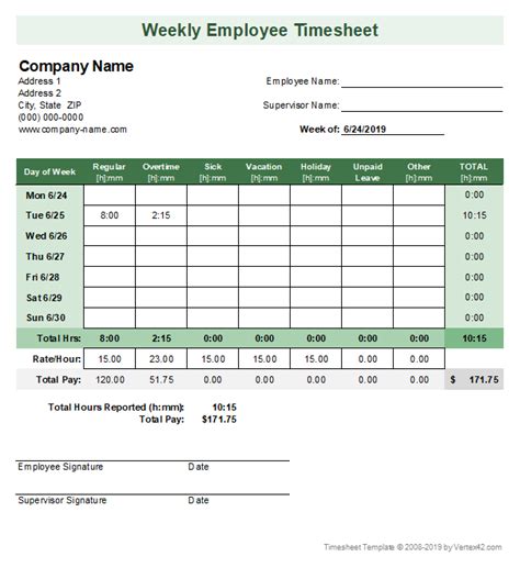 Weekly Timesheet Template Free Time Sheet For Excel Vrogue