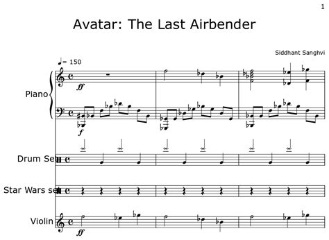 Avatar The Last Airbender Sheet Music For Piano Drum Set Star Wars