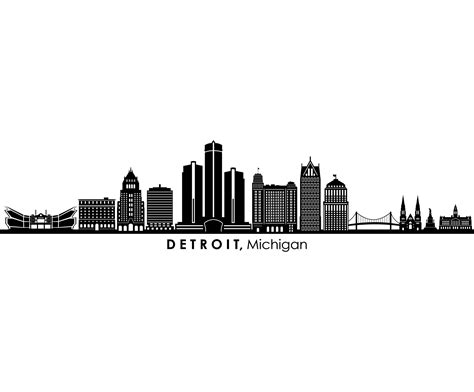 Detroit Michigan City Usa Skyline Outline Silhouette Vektor Etsy