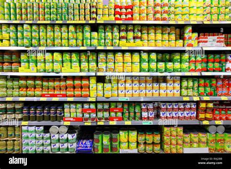 Shelves With Canned Food Self Service Food Department Supermarket