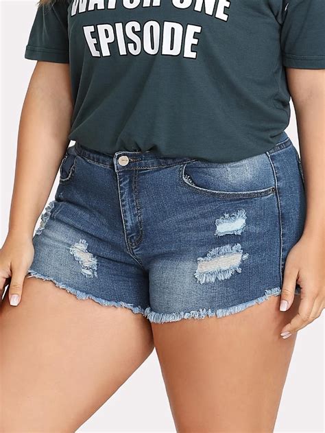 Shop Bleached Raw Hem Shorts Online Shein Offers Bleached Raw Hem Shorts And More To Fit Your