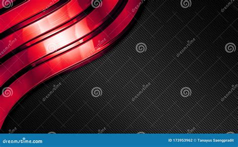 Red And Black Shiny Metal Background And Carbon Fiber Texture Stock
