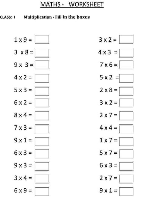 Fill In Multiplication Worksheets Fill In The Blanks Class 1 Maths