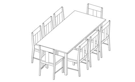 3d Wooden Dining Table Set Cad Drawing Cadbull