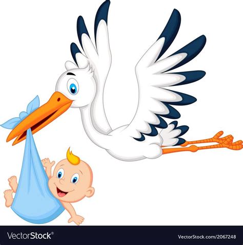 Vector illustration of Cartoon stork carrying baby. Download a Free