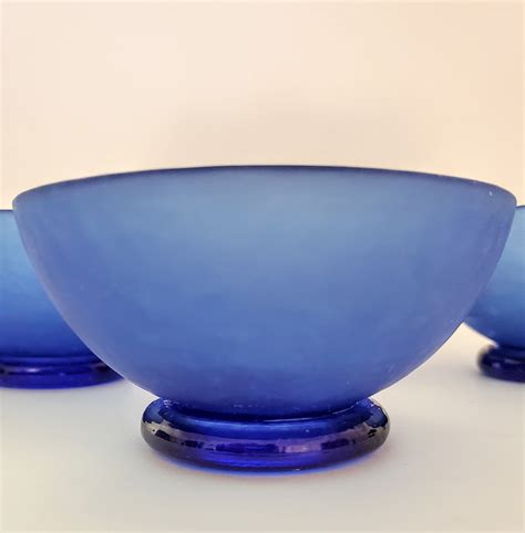 Vintage Cobalt Blue Satin Footed Glass Bowls Etsy