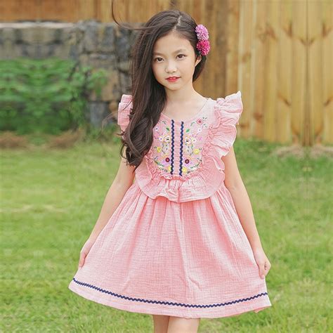 Summer Kids Dresses For Girls Casual Embroidery Flowers Princess Dress