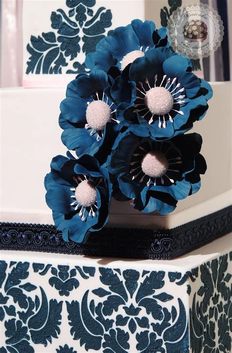 Damask Navy Wedding Cake Cake By Mericakes Cakesdecor