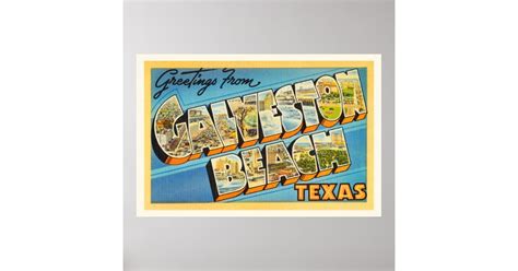 Galveston Beach Texas Tx Vintage Travel Souvenir Poster Zazzle