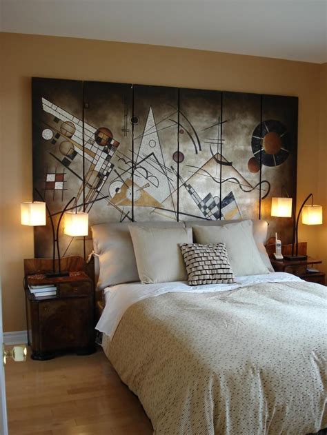 Modern Art Deco Bedroom With Amazing Painting On Headerboard Bed Art