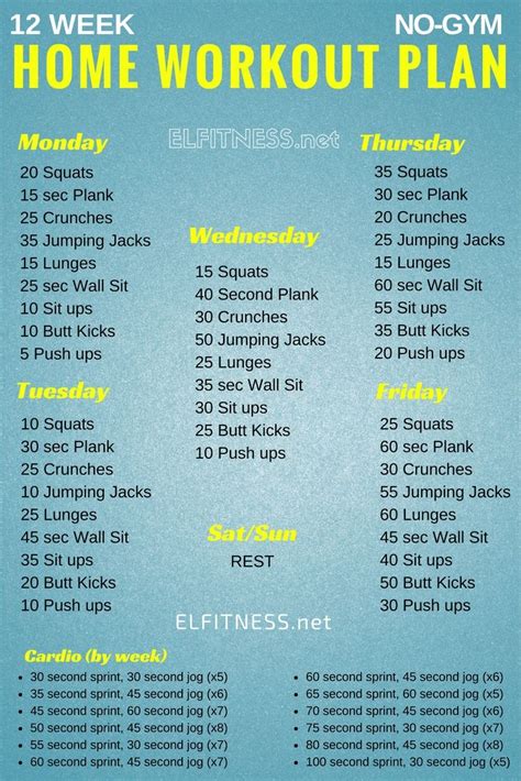 12 Week No Gym Home Workout Plans Work Outs At Home Workout Plan