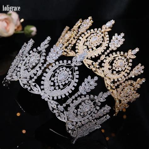 New Luxury Cubic Zirconia Big Wedding Tiaras For Bride Royal Cz Crowns Handcrafted Large Tiaras