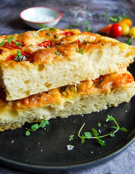 Easy Focaccia Bread With Cherry Tomatoes And Thyme Something Sweet