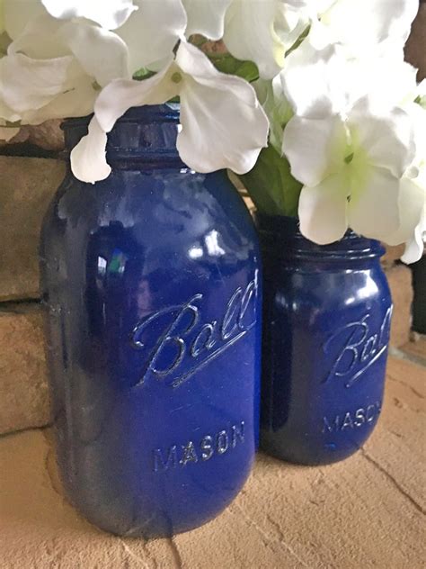 Mason Jar Navy Blue One 1 Vintage Inspired Painted And Etsy