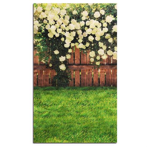 3x5ft Vinyl Wood Fence Yellow Rose Flower Lawn Photography Studio Props