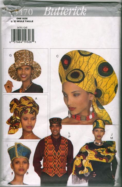 90s African Hat Pattern Headwrap Stole Vest Pattern One Size Etsy Modern Sewing Patterns