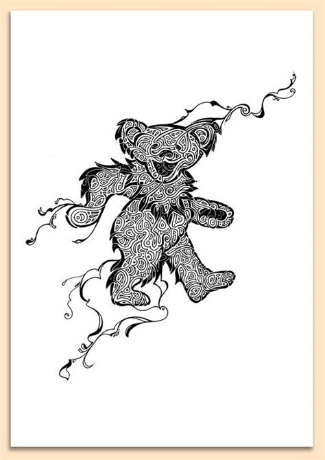 Grateful Dead Bear Art Print Hand Drawn Dancing Bear Deadhead Jerry