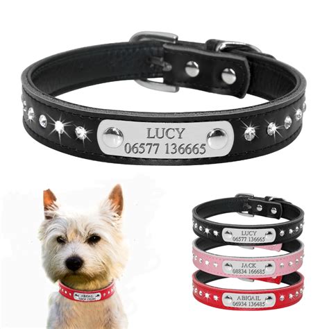 Personalized Custom Leather Dog Collars Padded Adjustable Metal Buckle