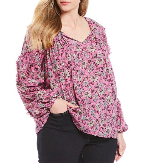 Jessica Simpson Plus Size Songbird Buckthorn Floral Print Ruffle Sleeve