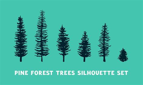 Pine Tree Vector Silhouette Set Flat Design Trees On Green Background