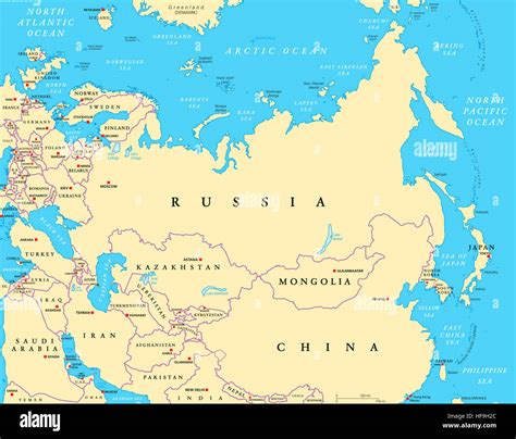 Large Detailed Political Map Of Eurasia Wth Capitals And Major Cities