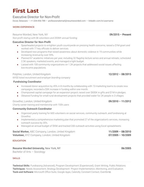 Executive Director For Non Profit Resume Examples For 2024 Resume Worded