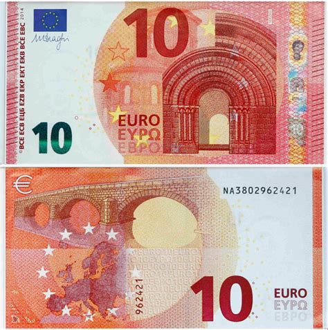 Januar 2002 und eine zweite, verbesserte serie bei denen. Die zweite Note der neuen Europa-Serie: Der Zehn-Euro-Schein.