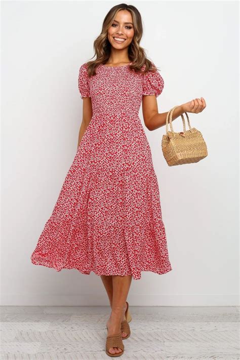 Folk Dress Red Petal And Pup Usa Midi Dress With Sleeves