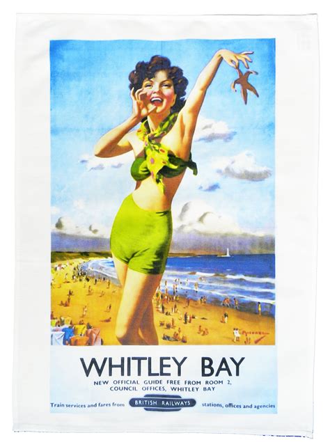 Whitley Bay Retro Style Travel Poster Large Cotton Tea Towel The Official Poster From British