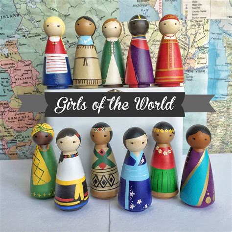Full Set Girls Of The World Multicultural Peg Dolls Etsy Peg Dolls Painted Peg Dolls Wood