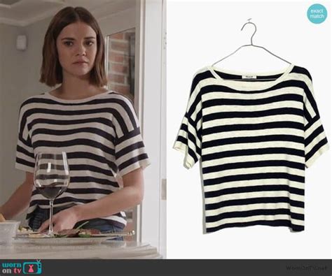 Callies White And Blue Striped Tee On Good Trouble Fashion Tv