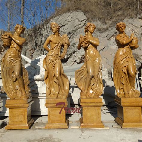 Goddesses Of The Four Season Beige Marble Sculptures For Outdoor Garden