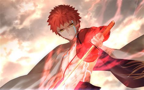 Download Wallpaper 1280x800 Sword Of Fire Anime Boy Warrior Fate