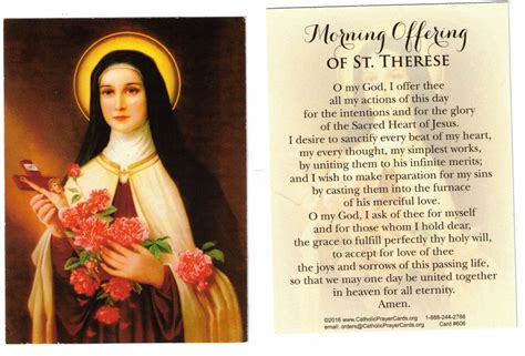 Morning Offering Of Saint Therese Of Lisieux Prayer Card