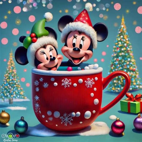 Mickey And Minnie Mouse In A Christmas Mug