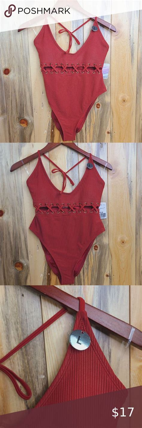 Forever 21 Rust Red Ribbed One Piece Swimsuit Swimsuits Swimwear One