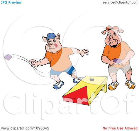 Clipart Two Pigs Playing Cornhole Bean Bag Toss Royalty Free Vector