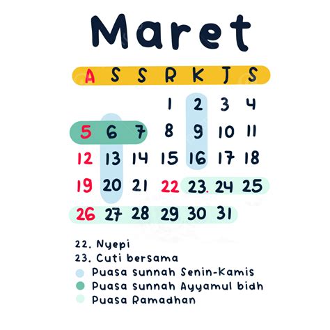 Gambar Kalender Puasa Sunnah Maret 2023 Free Download Kalender