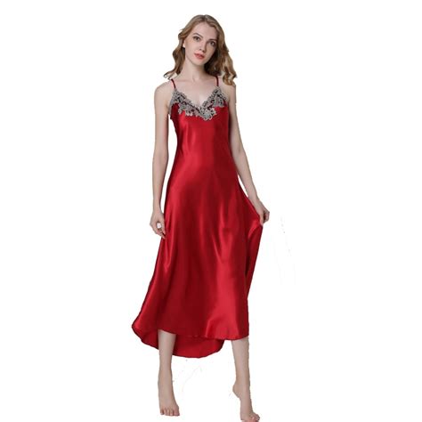 Ladies Sexy Silk Satin Nightgown Sleeveless Nighties Long Nightdress V