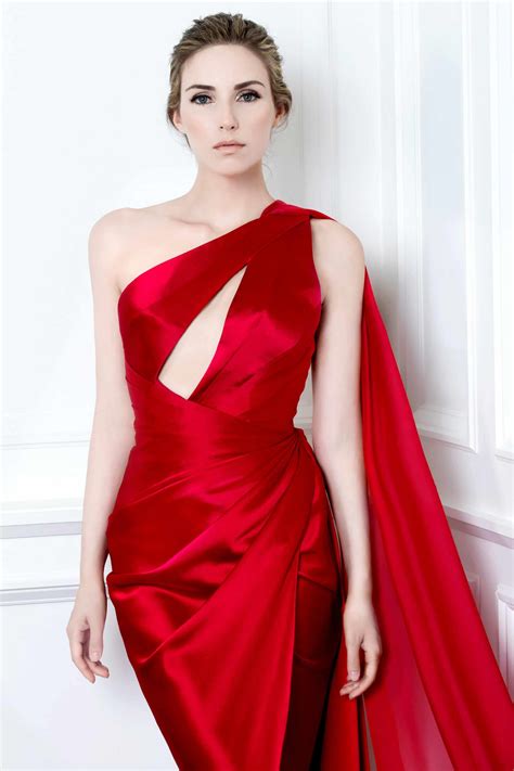 One Shoulder Draped Gown With Thigh Slit Red Kelly Ng
