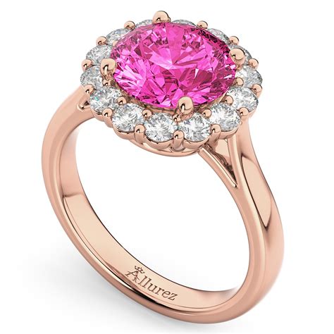 Halo Round Pink Tourmaline And Diamond Engagement Ring 14k Rose Gold 3
