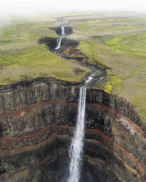 Aerial View Of Litlanesfoss Waterfall In Fljotsdalshreppur Iceland