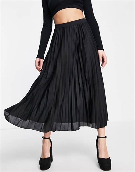 Asos Design Pleated Midi Skirt In Black Asos