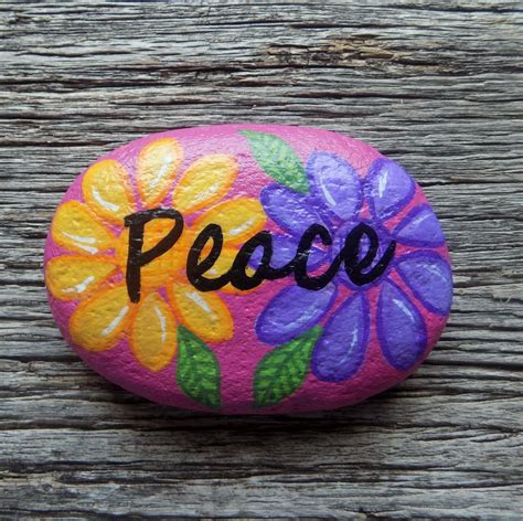 Peace Flower Painted RockDecorative Accent Stone Paperweight | Etsy ...